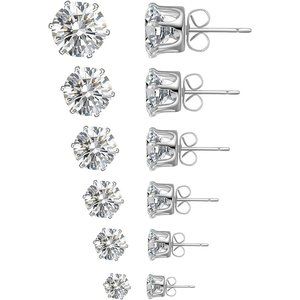 Women's White Gold Anmao 6 Pairs Stud Earrings Set